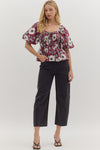 Plum Bubble Sleeve Floral Top w/ Empire Hem