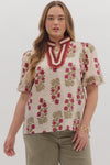 Fall Floral Blouse w/ Trim Detail