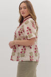 Fall Floral Blouse w/ Trim Detail