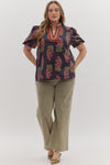Fall Floral Blouse w/ Trim Detail