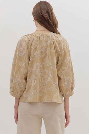Embroidered Botanical 3/4 Sleeve Blouse