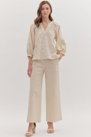 Embroidered Botanical 3/4 Sleeve Blouse