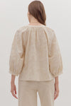 Embroidered Botanical 3/4 Sleeve Blouse