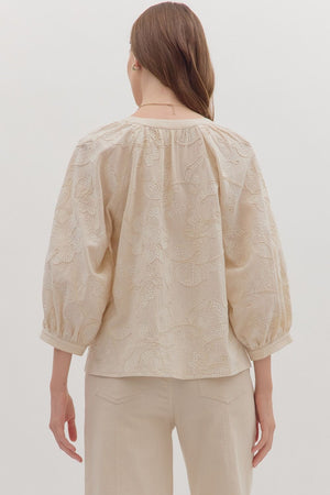Embroidered Botanical 3/4 Sleeve Blouse