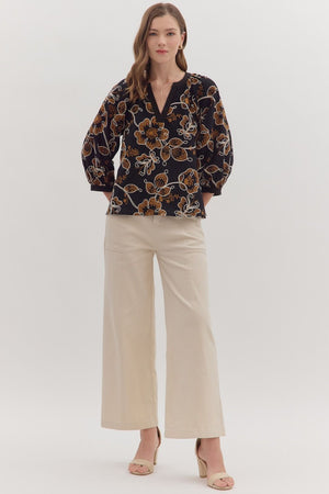 Embroidered Botanical 3/4 Sleeve Blouse
