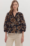 Embroidered Botanical 3/4 Sleeve Blouse