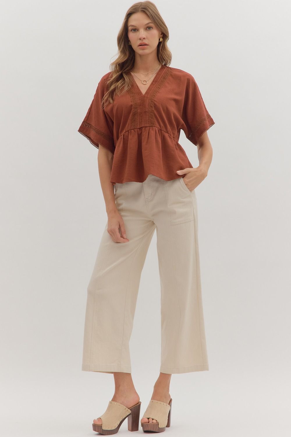 Ellie Perplum Top w/ Lace Trim Detail