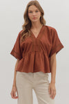Ellie Perplum Top w/ Lace Trim Detail