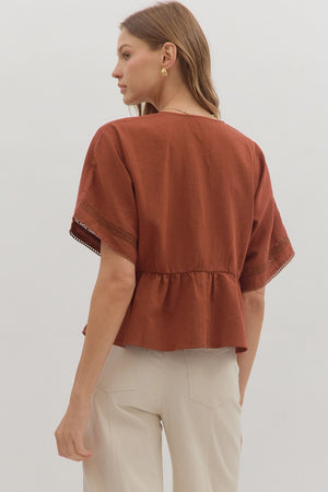 Ellie Perplum Top w/ Lace Trim Detail