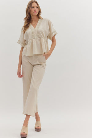 Ellie Perplum Top w/ Lace Trim Detail