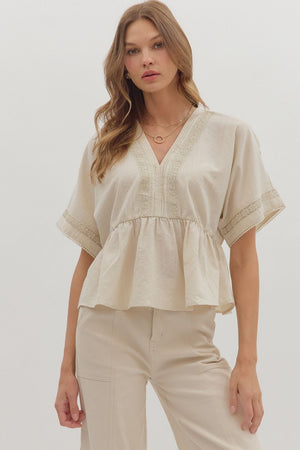 Ellie Perplum Top w/ Lace Trim Detail