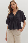 Ellie Perplum Top w/ Lace Trim Detail