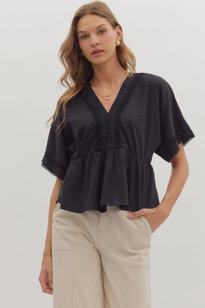 Ellie Perplum Top w/ Lace Trim Detail