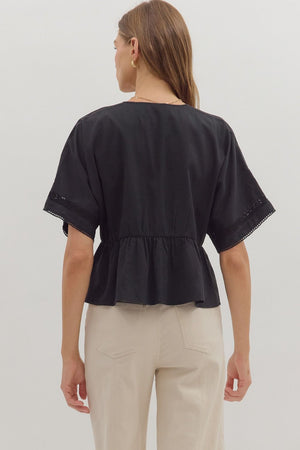Ellie Perplum Top w/ Lace Trim Detail