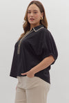Black button Blouse w/ Vneck Accent