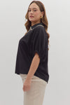 Black button Blouse w/ Vneck Accent