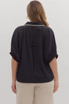 Black button Blouse w/ Vneck Accent