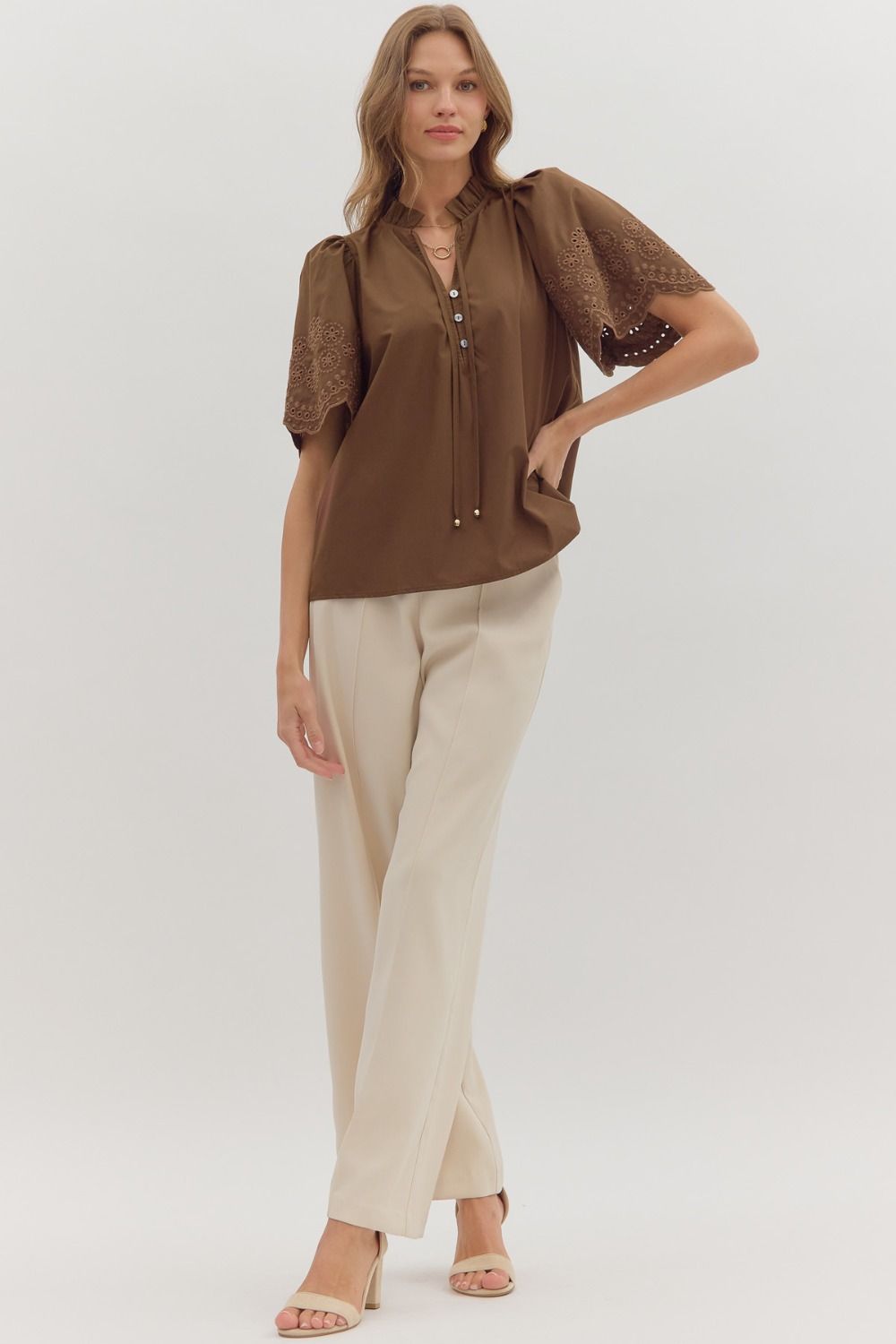 Vera Blouse w/ Flare Embroidered Sleeve