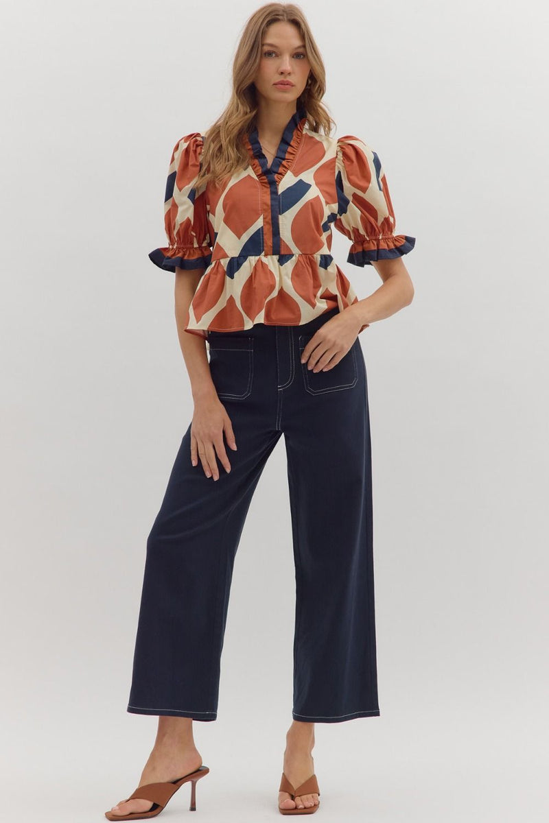 Entro Abstract Peplum Top