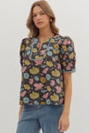 Bethany Floral Blouse w/ Trim Detail