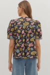 Bethany Floral Blouse w/ Trim Detail