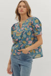 Bethany Floral Blouse w/ Trim Detail
