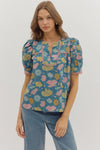 Bethany Floral Blouse w/ Trim Detail