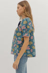 Bethany Floral Blouse w/ Trim Detail