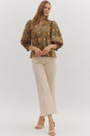 Olive Floral and Paisley Button Detail Blouse