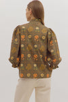 Olive Floral and Paisley Button Detail Blouse