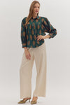 Hunter Green Floral Button Front Blouse