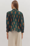 Hunter Green Floral Button Front Blouse