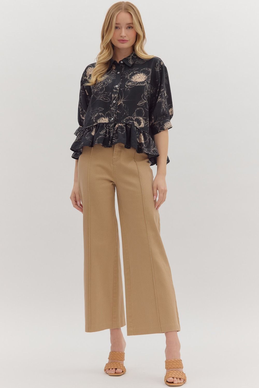 High-Low Drop Ruffle Blouse