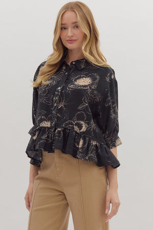 High-Low Drop Ruffle Blouse