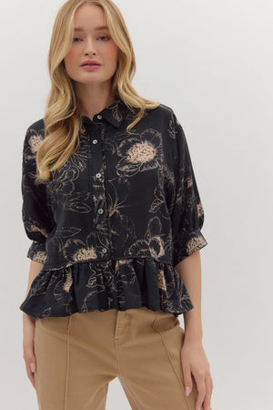 High-Low Drop Ruffle Blouse