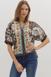 Chocolate Trim Floral Blouse
