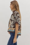 Chocolate Trim Floral Blouse