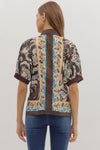Chocolate Trim Floral Blouse