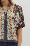 Chocolate Trim Floral Blouse