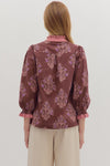 Burgundy 3/4 Sleeve Floral Blouse