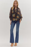 Long Sleeve Floral Button Front Blouse