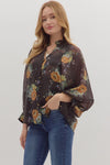 Long Sleeve Floral Button Front Blouse