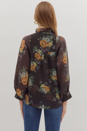 Long Sleeve Floral Button Front Blouse