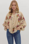 Long Sleeve Floral Button Front Blouse