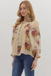 Long Sleeve Floral Button Front Blouse