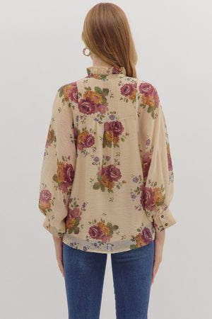 Long Sleeve Floral Button Front Blouse