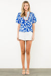 THML Bright Blue Print Blouse