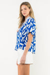 THML Bright Blue Print Blouse