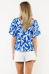 THML Bright Blue Print Blouse