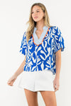 THML Bright Blue Print Blouse